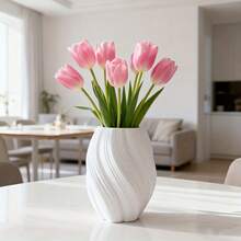 一套纹理波浪花瓶 - 20厘米和15厘米北欧塑料花盆，适用于客厅/餐桌 - 不易碎水培装饰 - 节日中心装饰品、感恩节家居装饰、现代圣诞节装饰、北欧风格摄影、奢华新年升级 - 彩色 - 查看 3