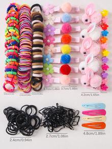 624 Stücke Mädchen Mehrfarbige Pelzblumen Plüsch Hasenhaargummis, Haarbänder, Haarclips, BB Clips, Seitenpony Clips, minimalistische Pony Clips, Wassertropfen Clips, für den täglichen Gebrauch - Verschiedenfarbig - Übersicht 5