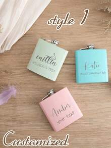 1pc 6oz Personalized Stainless Steel Flask For Women | Customized Women's Flask | Laser Engraved Flask | Engraved Women's Flask | Bridal Party Gift | Bridesmaid Gift - Durable And Easy To Clean - Multicolor - View 2