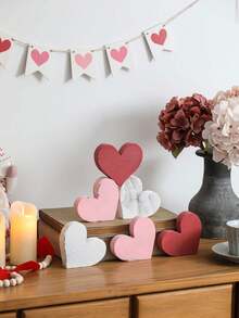 6 Stücke rustikale Holz Herz-förmige Mehrebenen Tablett Dekoration, Landhausstil abgenutzt Holz Herz-förmiges Liebes Symbol Tisch Dekoration, Glücklicher Valentinstag, Valentinstag Dekoration, Valentinstag Herz Dekoration, Valentinstag