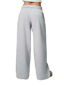 Women's Wide Leg Fleece Lined Sweatpants Winter Baggy Lounge Travel Pants Drawstring Athletic Joggers Fall Winter Spring Outfits - 淺灰色 - 查看 4