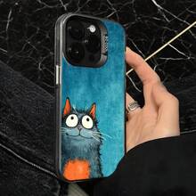 Funda de Teléfono Color Azul Gato Negro con Pecho Rojo y Ojos Grandes Impresión para  14 Pro Max  13 Pro  12  Galaxy S23 S22 S21 Todas las Temporadas Opción de Regalo Ideal - Negro - Ver 4