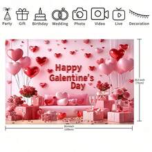 One Valentine's Day Decorative Banner Backdrop, Romantic Party Backdrop With Heart-Shaped Balloons And Roses, Perfect For Photography, Celebrations, And Themed Parties. Made Of Durable Polyester Fabric, Suitable For Indoor And Outdoor Use. Valentine's Day Decoration, Available In Multiple Sizes. - Multicolor - View 12