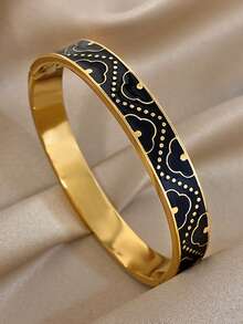 18K镀金不锈钢奢华复古珐琅幸运四叶草手镯套装，女士款，饰有四叶草和云朵图案，优雅精致，是送给妈妈的礼物，适合圣诞节、感恩节、万圣节、冬季、婚礼、锐舞派对/舞会/日常佩戴，也是周年纪念日、情人节、波西米亚风生日、伴娘礼物的理想之选。 - 彩色 - 查看 5