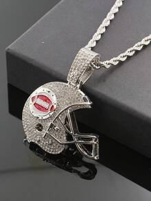 一套3D全钻橄榄球头盔吊坠项链、手链、手表套装，时尚奢华礼盒包装，适合送礼。 - 紅色 - 查看 9