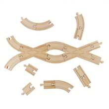 Celemela 20pcs Wooden Train Track Set - Includes 2 Crossing Straight Track Pieces, Curved Tracks And Straight Tracks - Compatible With Most Major Brands, Supports Multiple Connection Methods, Fully Stimulates Imagination And Hands-On Ability. - Wood Color - View 7