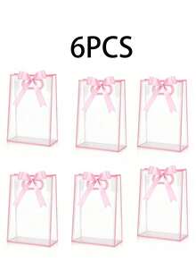 1/3/6个装透明礼品袋，带丝带，可重复使用透明塑料礼品袋，带模切手柄，适用于毕业典礼、婚礼、新娘送礼会、生日派对、商务场合等。
