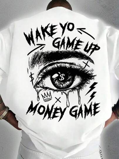 Men's Sketch Eye Graphic Printed Short Sleeve T-Shirt, Comfortable & Breathable, Fashionable Design Suitable For Summer