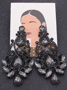 1 Cặp bông tai đá Rhinestone mạ đồng thau đen 10,5cm cỡ lớn dành cho nữ - màu đen - Xem 5