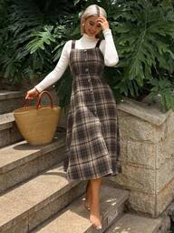 Livesso 여성을 위한 우아한 패턴 민소매 인어 미디 드레스, 가을