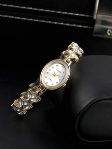 1 Set Mother's Day Women's Watch Set, Fashionable Elegant Round Dial Quartz Watch With Heart-Shaped Pendant Necklace, Earrings, Ring And Bracelet. This Jewelry Set Is Suitable For Daily Wear, Birthday Gift, Back To School, Thanksgiving And Romantic Occasions, Best Choice (Excluding Gift Box) - Gold - View 4