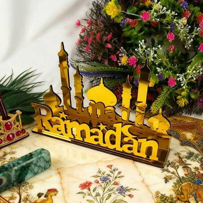 OUTANA 1pc Acrylic Castle Silhouette Holiday Themed Decor. Ramadan Themed Decor, Suitable For Decoration, Eid Mubarak Celebration, Eid Al-Fitr Blessing. Middle Eastern Eid Party Decoration. Arabic Style Acrylic Holiday Decor. Suitable For Living Room, Desk, Bedroom, Study Area, Entryway, Side Table, Dining Table And Event Reception Area. Black Eid Decoration. Eid Home Decor. Ramadan Gift.