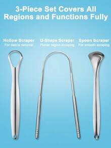 Stainless Steel Tongue Scraper 3 Models Rust-Resistant Durable,Tongue Cleaner Effective Bad Breath Removal Tongue Coating Cleaning, Portable Travel-Friendly For Adults Kids Daily Use, Family Oral Care Oral Hygiene - 銀色 - 查看 3