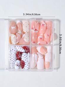 96 miếng (4 bộ hỗn hợp) Miếng dán móng tay ngắn hình bầu dục màu trắng kiểu Pháp phong cách Y2K, trang trí họa tiết trái tim, chấm bi và nơ, thích hợp cho Ngày Valentine và Giáng sinh, bộ móng giả acrylic vừa vặn hoàn hảo, bao gồm 1 lọ sơn gel và 1 dũa móng, lý tưởng cho các bạn gái sử dụng hàng ngày, dự tiệc và tụ họp. - Nhiều màu - Xem 4