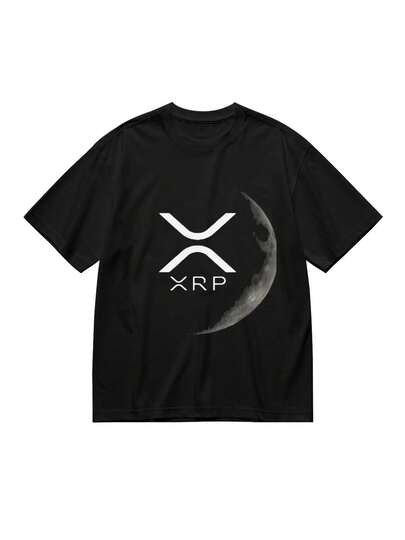 Camiseta de cuello redondo de algodón de alta elasticidad, camiseta gráfica para hombres XRP Crypto - Camiseta casual de algodón negro con diseño de luna y, manga corta, cuello redondo, estilo inspirado en anime, regalo perfecto para hombres, moda casual inspirada en anime, cómoda, versátil y duradera.