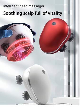 PinkSings 电动头皮按摩器，Brenth头部按摩器，配备4个按摩头和84个按摩节点，防水可充电手持式头皮按摩器，男女皆宜的礼物