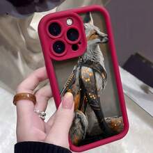 Cubierta de telefono con diseño de zorro futurista color negro con estampado de zorro con traje tecnologico para uso diario y estilo urbano - Blanco - Ver 3