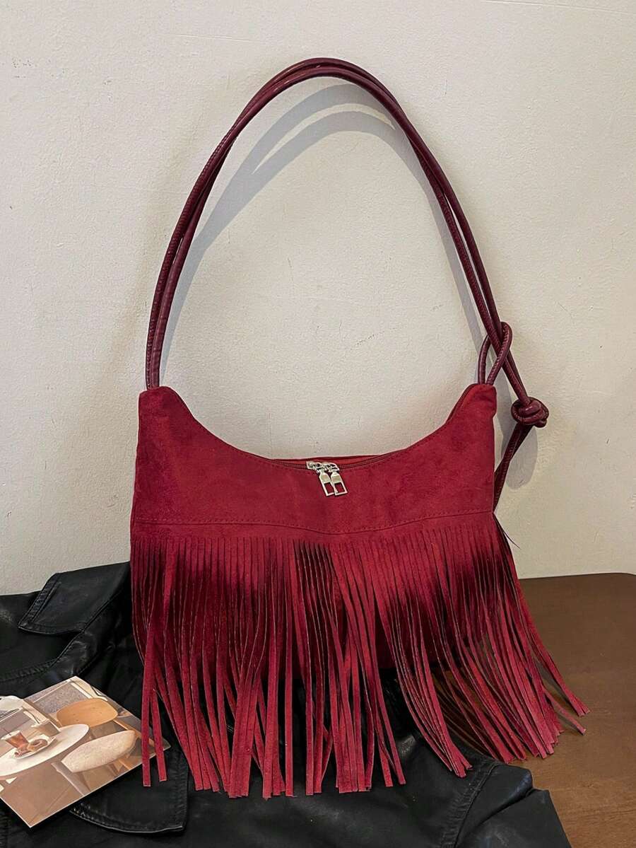 Bolsa de ombro elegante e minimalista de grande capacidade, estilo coreano, para usar debaixo do braço. - Vermelho - Ver 1