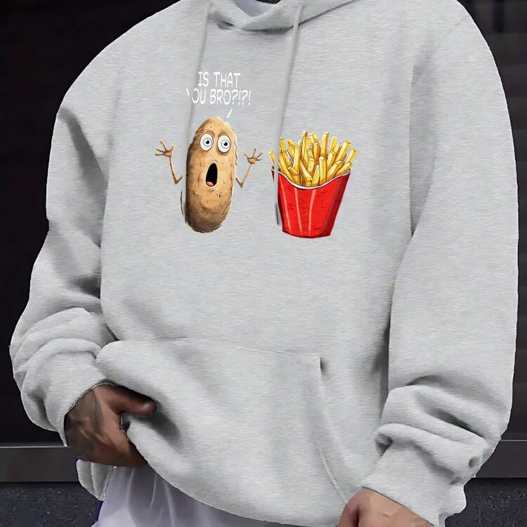 Hombre moda sudadera con capucha con estampado de papa y papas fritas con texto Is That You Bro! para uso diario ocio social invierno otoño - Gris - Añade 1