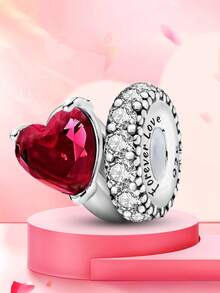 1pc Red Zirconia Double Hoop Bead Pendant, Suitable For DIY Bracelets And Women Jewelry - Silver - View 5