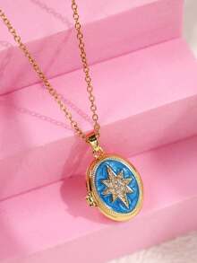 复古浪漫优雅油滴心形蜜蜂珍珠花朵吊坠项链，金色可打开照片吊坠项链，周年纪念生日礼物 - 彩色 - 查看 15