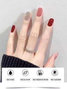 Novos adesivos de unhas em gel à prova d'água, sem necessidade de assar, com cores sólidas e estampas transfronteiriças. Adesivos para unhas com efeito 3D de pó de cebola, à prova d'água, de longa duração e resistentes, ideais para uso diário, presentes e festas. - Baby Rosa - Ver 5