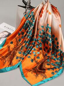 1条简约印花缎面围巾，春季新款时尚配饰围巾，适合女性，可用作腰带、包包装饰、丝带、头带或围巾，是提升整体造型的理想选择。 - 橘綠色 - 查看 5