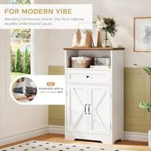 Floor Cabinet, Farmhouse Storage Cabinet With Barn Doors And Drawer, 11.81" D X 23.62" W X 39.37" H Freestanding Adjustable Shelf Organizer For Bathroom, Kitchen, Living Room(White) - Multicolor - View 9