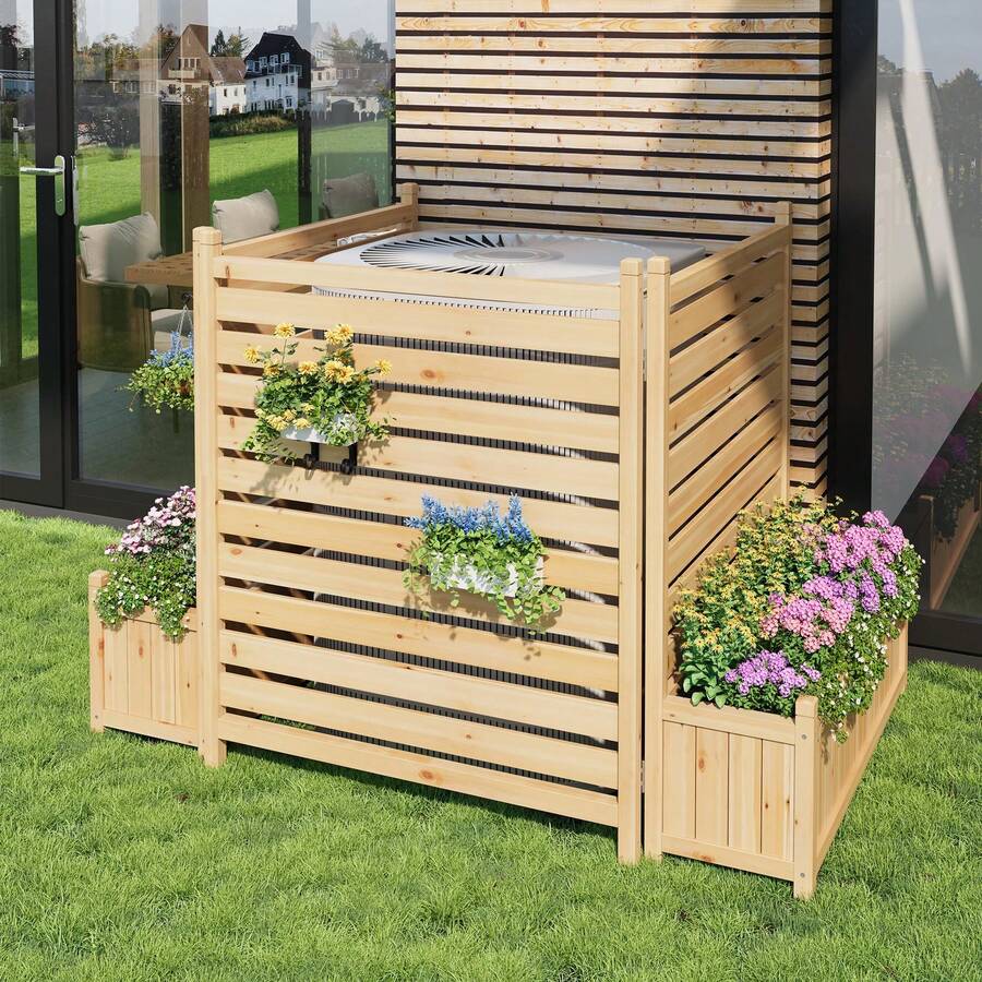 Huisuilinss Wood Privacy Screen With Planter Box,Outdoor Air ...