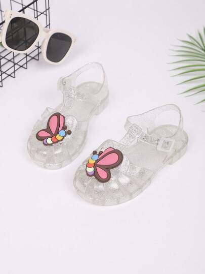 1 Đôi dép xăng đan trong suốt màu trơn mùa hè cho bé gái, thiết kế hình bướm dễ thương, thoải mái, khoét lỗ, đa năng cho kỳ nghỉ hè
