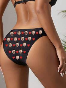 1 Set Customized Photo Print Women's Panties, Personalized Face Bride Panties, Seamless Underwear Wedding Anniversary Birthday Gift - Black - View 2