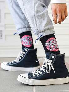 4/8 Pairs Of Men's Colorful Stylish Street Style Letter Print Sports Crew Socks, Anti-Slip, Anti-Friction,Moisture Wicks, Sweat And Odor, Suitable For Basketball And Football,Suitable For Spring,Summer,Fall And Winter, Random Colors - Multicolor - View 7