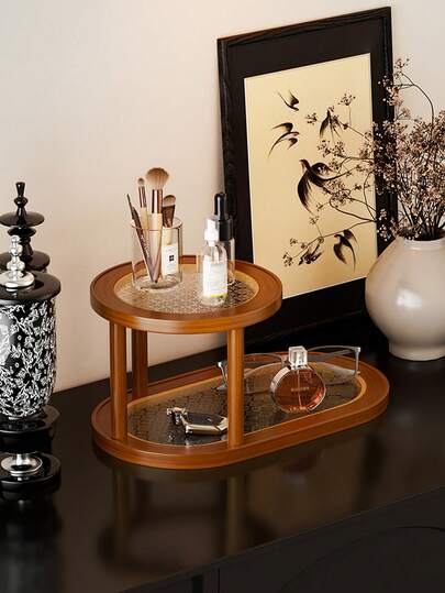 1 chiếc hộp đựng đồ trang điểm hình tròn hình hoa táo gai chất lượng cao, giá để đồ mỹ phẩm và chăm sóc da, kệ trưng bày mỹ phẩm, trang sức, tách trà và cốc ở lối vào/bàn trang điểm, hộp đựng đồ trang điểm nhỏ để bàn cho ký túc xá, nhà bếp