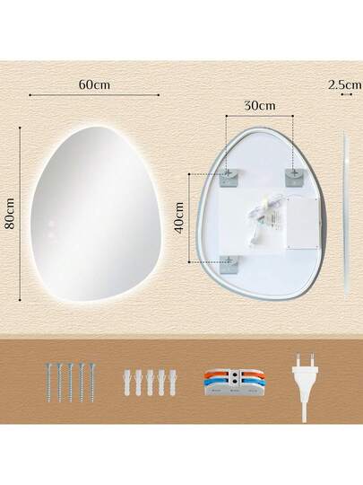 Bathroom Spiegel Lighting, Wand Mirror, Makeup LED Asymmetrical, Touch Switch, Tempered Glass, Anti Fog, Verlichting s, Dimmable, 80*60 Cm view 3