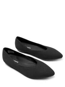 Women Knit Flats Pointed Toe Ballet Flats Comfortable Arch Support Dress Work Office Business Casual Slip-On Flats Shoes - 黑色 - 查看 4
