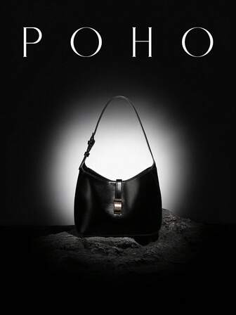  POHO Brand Luxury Women's Handbag Co-Branded Custom Brand Medium Shoulder Bag - Black
