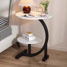 Modern Wooden Coffee Table With Metal Base - Elegant Round Table For Living Room, Bedroom, Or Balcony - Space-Saving Design, Lightweight & Durable, Easy Assembly, Black Finish, Perfect For Sofa, Bedroom, Or Reading Nook, Coffee Table For Living Room, Bedroom Nightstand, Contemporary Aesthetic, Sleek Metallic Legs - Bàn cuối hai tầng màu đen - Xem 6