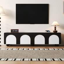 TV-Schrank Mit Zwei Schubladen Und Zwei Türen, TV-Möbel, TV-Paneel, Niedriger TV-Schrank. Classy Schwarz-Weiß-Design. 180 X 38 X 45 Cm (L X B X H) - Multicolor - View 4