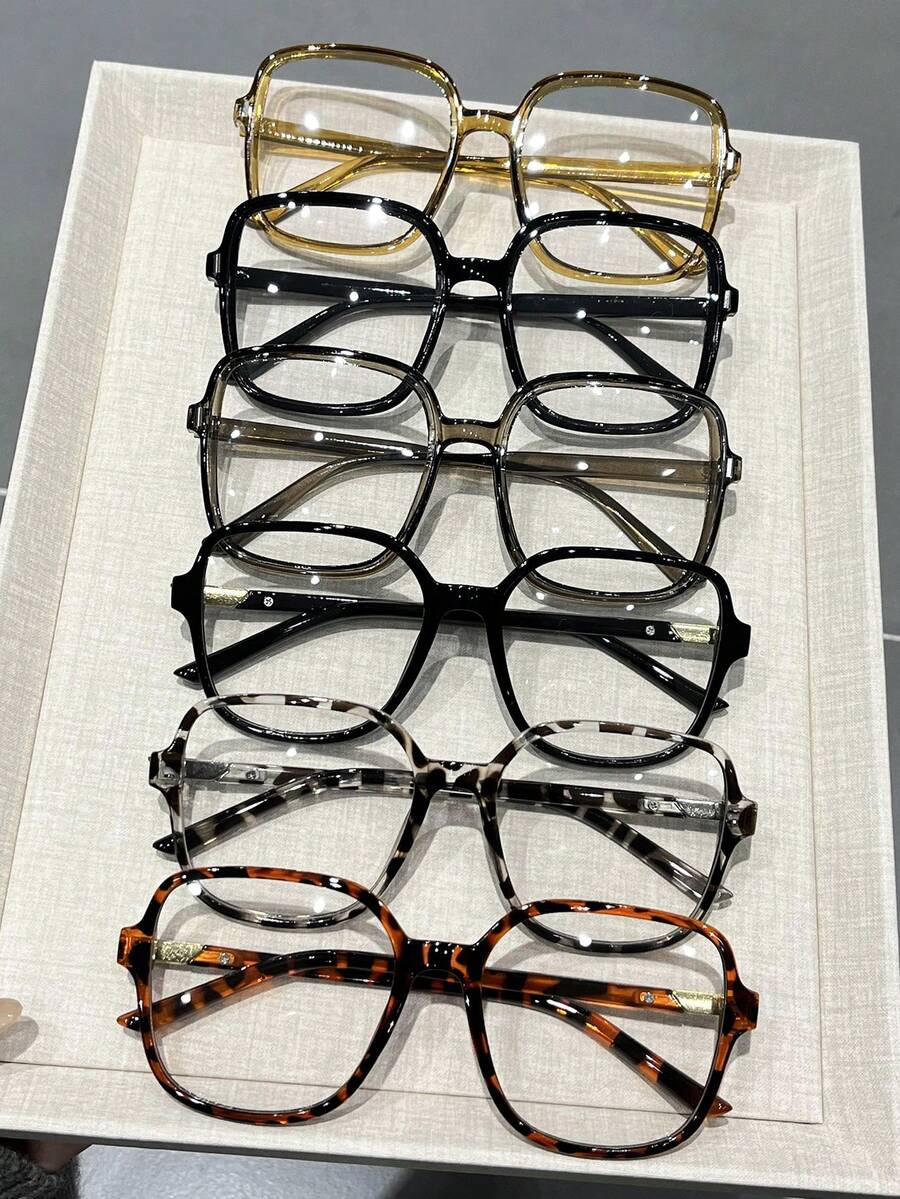 6 Stück mehrfarbige Plastik geometrische Leopard Vollrahmen Dekoration, moderner einfacher Stil Frauen Klarglas für Alltag, Urlaub, Geschenk, Büro, Ausgehen, Termine, Junggesellinnenabschied, Modezubehör - Transparent - Übersicht 1