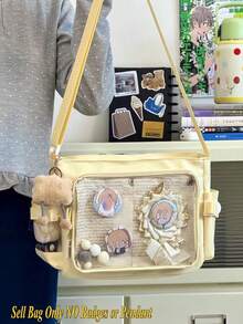 Kawaii Japanese School Crossbody Bags Basic Style Solid Color Clear Transparent New Simple Girls Shoulder Bag Preppy College Student Handbags With Badges Display Plate Small Side Pocket Can Put 10cm Dolls DIY Ita Bag JK Back To School Gifts Concert Anime Fans Bags Women - 黃色 - 查看 5