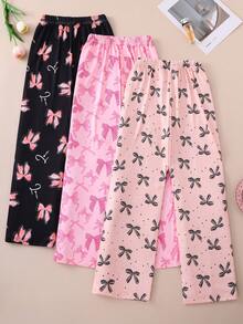 三件套时尚女童休闲蝴蝶结装饰裤，采用通体蝴蝶结印花设计，阔腿宽松版型，面料柔软舒适，适合儿童春秋季穿着。 - 彩色 - 查看 2