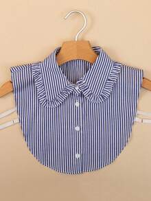 1件女士条纹休闲立领荷叶边可拆卸假领 - 條紋假領子 - 查看 4