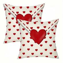 Bộ 2 vỏ gối trang trí ngày Valentine, họa tiết trái tim đỏ hình phong bì, chất liệu polyester nhẹ, tối giản, in một mặt, thích hợp cho ngày Valentine, kỷ niệm ngày cưới, trang trí ngày lễ, phù hợp với sân hiên, ghế sofa, phòng khách, có khóa kéo, không bao gồm ruột gối. - Đỏ và trắng - Xem 11