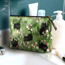 XAPY C Makeup Bag For Purse Of Cosmetic Bags For Wen Fun  Zper Travel Tetry Pouch 10X8 Inches-Black Cat Floral Makeup Pouch - 白色 - 查看 5