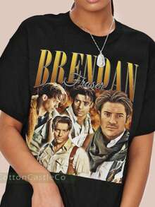 "Brendan Fraser Movie Character Collage T-Shirt - Classic Film Inspired Graphic" - Black - View 1