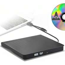 Glowlin Grabadora CD/DVD Externa USB 3.0,Grabadora CD DVD Lector Externo Portátil, Unidad Óptica Externa de CD/DVD- CD Player Compatible para computadora Escritorio PC Linux OS - Negro - Ver 1