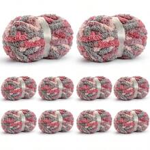 10 Pack Jumbo Chunky Yarn Hand Knitting, Fluffy Chunky Chenille Yarn Crocheting, Variegated Chunky Knit Blanket Yarn, 240 Yds/70.5 Oz Bulky Yarn - 10 灰粉紅紫 - 查看 1