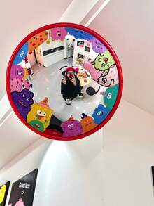 1 pieza Espejo de pared decorativo convexo y redondo - Espejo horizontal de Body entero, marco de plástico, sin necesidad de alimentación eléctrica | Adecuado para la decoración de la sala de estar, dormitorio, entrada, baño, puede usarse como espejo de vestir y espejo para selfies, decoración de habitaciones, decoración de vestidor, decoración de estudio, adecuado para dormitorio y sala de estar, sin decoración de plumas, colocación horizontal, decoración del hogar moderna, accesorio de habitación - Multicolor - Ver 3