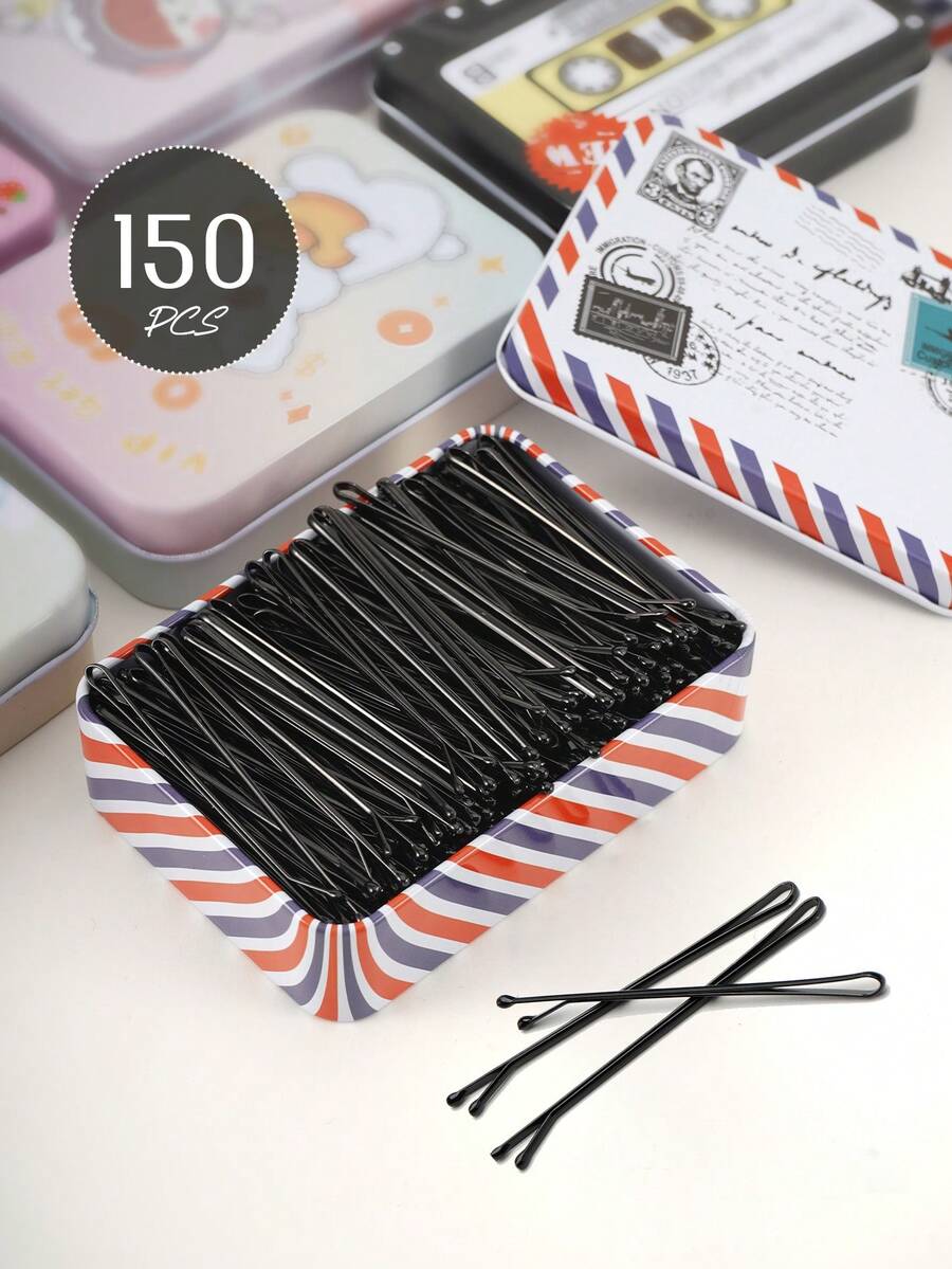 50/100/150pcs Black Metal Solid Casual Bobby Pin For Women And Girl, Non-Slip Hair Clips For All Hair Types, Suitable For Daily Use And Hair Styling, Claw Clips, Hair Claws, Hair Slide, Hair Barrettes, Hair Accessories, Head Accessories, Hairpin - Black - View 1