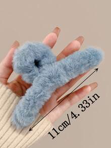 4pcs/1pc 4.33in/11cm Khaki, White, Brown, Blue Plush Elegant Minimalist Solid Color Hair Clips, Fashion Versatile Hair Accessories Suitable For Daily, Casual, Party, Commute, Vacation, Ponytail, Bun, Washing Face, Makeup, Outfit Matching Plush Hair Clutch Elegant Hair Claw Fashion Claw Clip - Multicolor - View 11